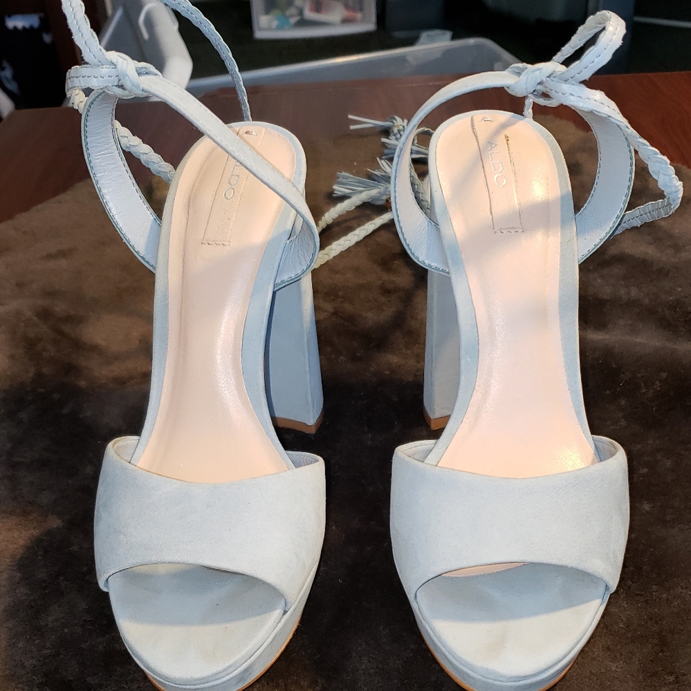 Baby blue tie up platform heels